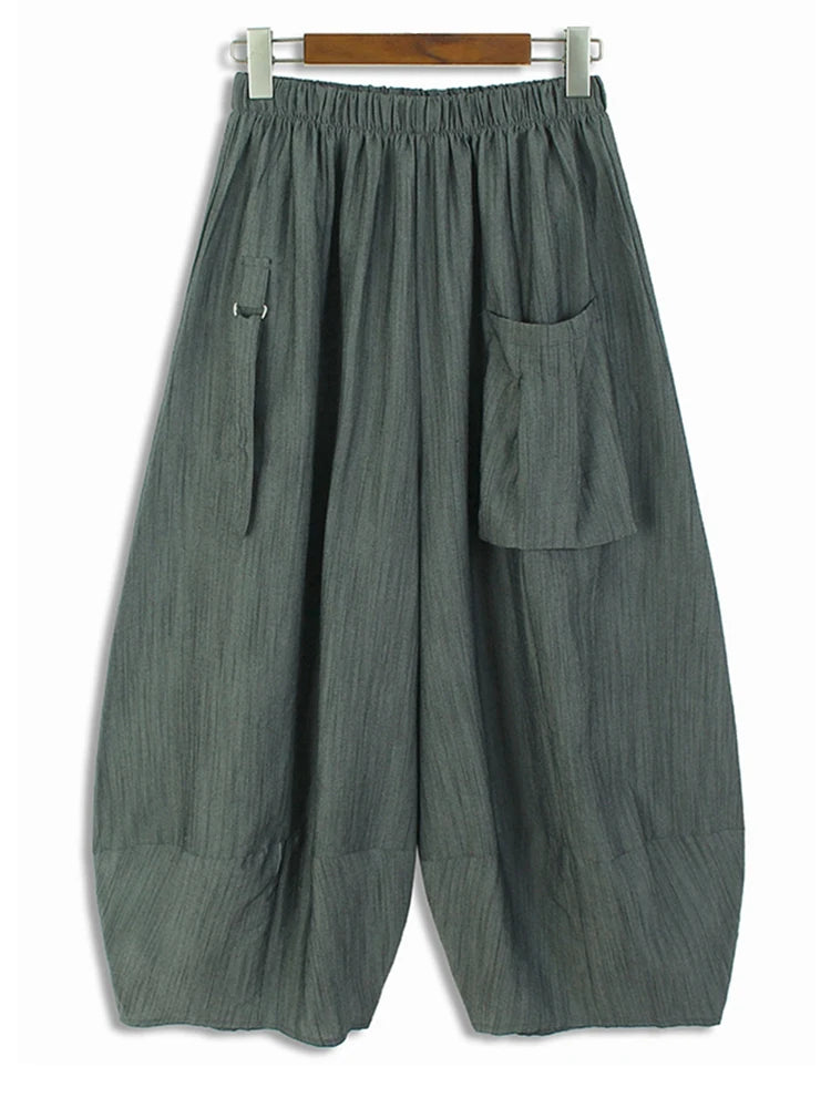 High Elastic Waist Green Buckle Casual Pocket Long Wide Leg Pants New Trousers Women Fashion Spring Autumn 2025 1DH5454