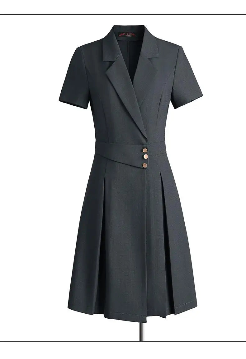 Women Solid Elegant Single Breasted Suit Dress 2024 Summer New Fashion Clothing High Waist Slim Short Sleeved Party Blazer Dress