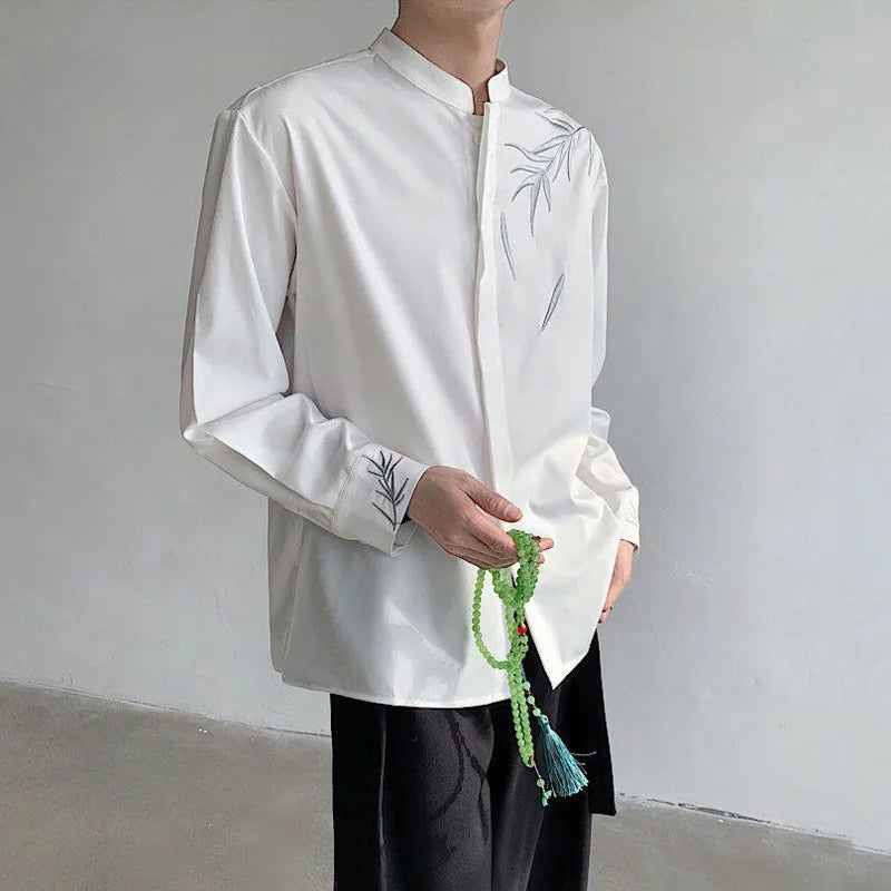 Men's Shirts Long Sleeve New Summer Embroidered Design Chinese Style Stand Collar Shirts Single Breasted Menwear 9W1700