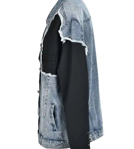 Loose Fit Blue Denim Burr Big Size Casual Jacket New Lapel Long Sleeve Women Coat Fashion Tide Spring Autumn 2025 CP2143