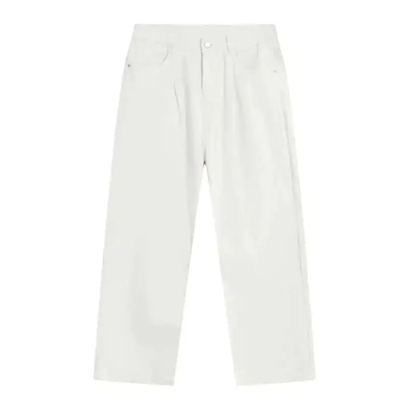 Minimalist Men Denim Pants Droop Solid Color Washed Casual Straight Wide Leg Korean Style Male Loose Jeans Menswear 9C7863