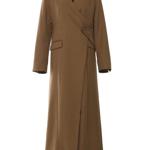 Load image into Gallery viewer, Women Brown Irregular Single Button Long Elegant Blazer New V-neck Long Sleeve Jacket Fashion Spring Autumn 2025 1DH6489
