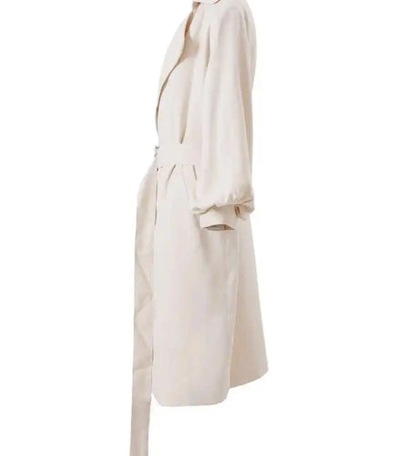 Women Beige Brief Belted Casual Trench New Lapel Long Sleeve Windbreaker Fashion Tide Spring Autumn 2025 CPG1179