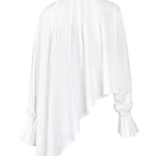 Load image into Gallery viewer, Women White Pleated Big Size Irregular Blouse New Stand Collar Long Sleeve Shirt Fashion Spring Autumn 2025  1DE395100
