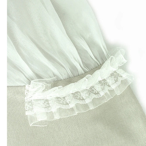 Load image into Gallery viewer, Women Apricot Mesh Spliced Big Size Elegant T-shirt New Round Neck Short Puff Sleeve Fashion Spring Summer 20251DJ0891
