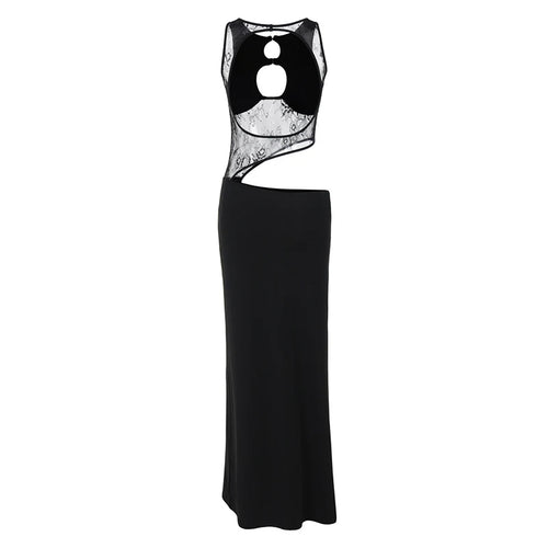 Load image into Gallery viewer, Hollow Out Sleeveless Sexy Maxi Dress For Women Black O Neck See Through Lace Backless Bodycon Club Long Dress Fashion
