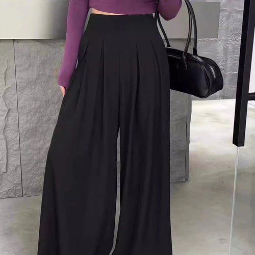 Load image into Gallery viewer, Solid Loose Spliced Folds Casual Pants for Women High Wasit Temperament Wide Leg Pant Female Fashion Clothing New
