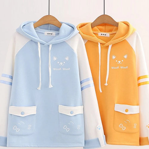 Load image into Gallery viewer, Japan Kawaii Fleece Warm Hoodie Women Cute Clothes Yellow Girls Thick Sweatshirt Female Winter Hooded Long Sleeve Pullovers Blue
