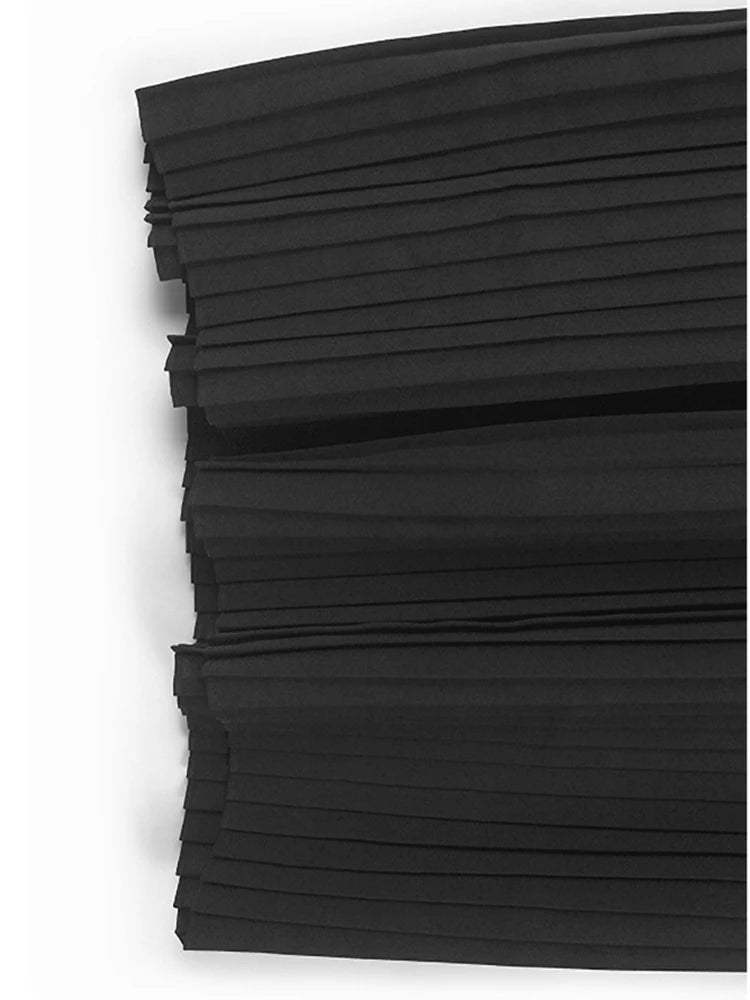 Women Black Pleated Spliced Big Size Midi Dress New Round Neck Short Sleeve Fashion Tide Spring Summer 2025  1DJ0989