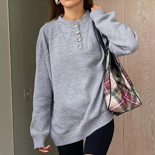 Load image into Gallery viewer, Casual Loose Buttons Grey Autumn Sweater Female Streetwear Basic Knitwears Warm Basic Pullover Knitted Korean Jumpers
