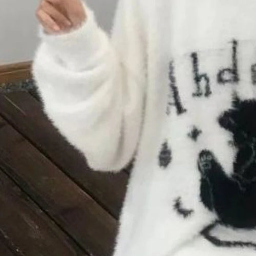 Load image into Gallery viewer, Oversized Harajuku Grunge Cartoon Jacquard Sweaters Streetwear Vintage Hole Jumpers 2025 Women Y2k Aesthetic Casual Pullovers
