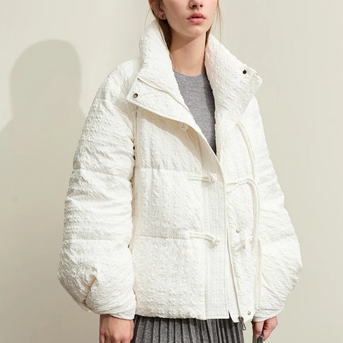 Minimalist New Chinese Down Jacket Women 2024 Winter Folding Cuff Disc Buckle Snowwear Padded Parka Down Jacket 12344117