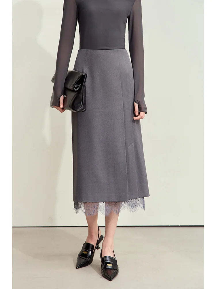 Minimalism Skirts for Woman 2025 Autumn New Elegant Patchwork Lace Women's Clothing Retro Lady A-Line Pleated Skirt12443013