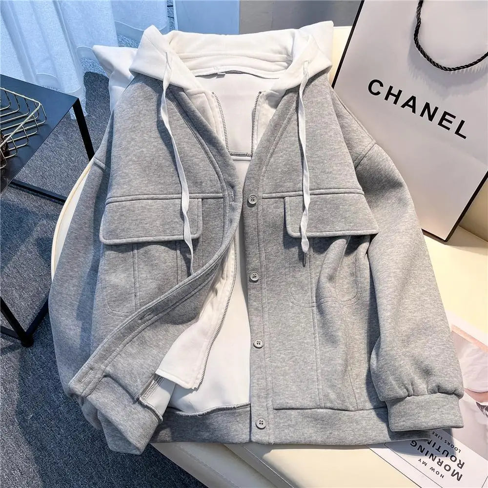 Casual Jacket Hoodies Sweatshirt Women Vintage Streetwear Baseball Oversized Harajuku Hoodies Y2k Loose Tracksuit