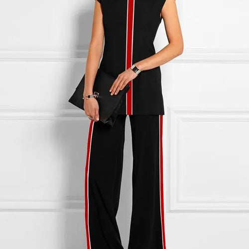 Load image into Gallery viewer, Women‘s Casual Black T-shits 2025 Newest Summer Clothing Cap Sleeve O-neck Printed Classic Stripe Top&amp;Tees for Woman
