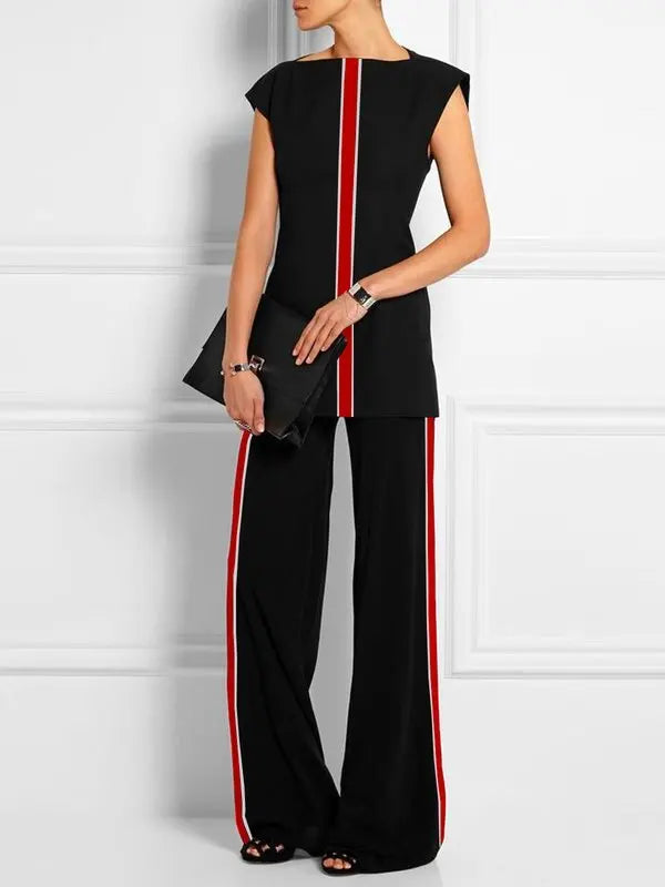 Women‘s Casual Black T-shits 2025 Newest Summer Clothing Cap Sleeve O-neck Printed Classic Stripe Top&Tees for Woman