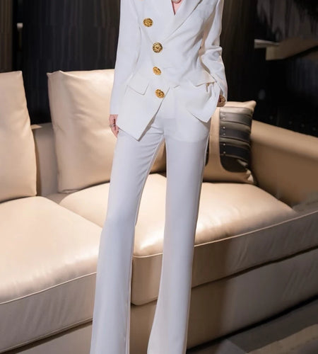 Slimming Two Piece Sets for Women Lapel Long Sleeves Spliced Single Breasted Blazer High Wasit Pant Set Female New