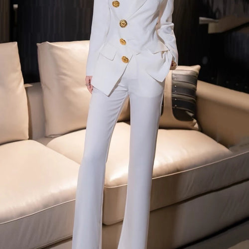 Load image into Gallery viewer, Slimming Two Piece Sets for Women Lapel Long Sleeves Spliced Single Breasted Blazer High Wasit Pant Set Female New
