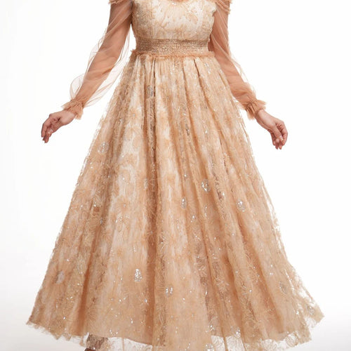 Load image into Gallery viewer, Hit Color Spliced Mesh Long Dresses For Women O Neck Long Sleeve High Waist Temperament Dress Female Fashion New
