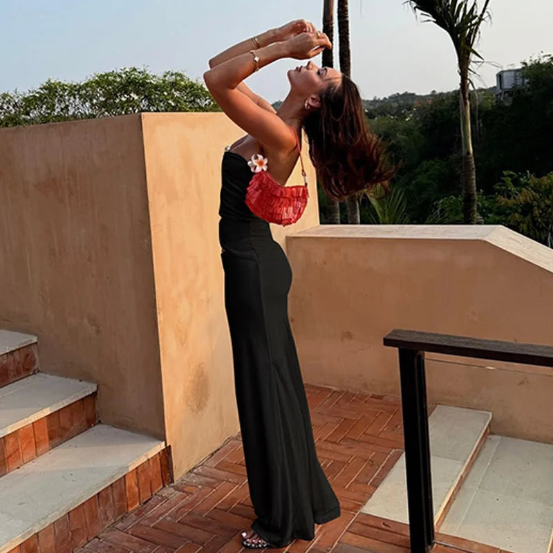 Strapless Hollow Out Sexy Maxi Dress Women Gown Summer New Off-shoulder Backless Sleeveless Beach Club Long Dress