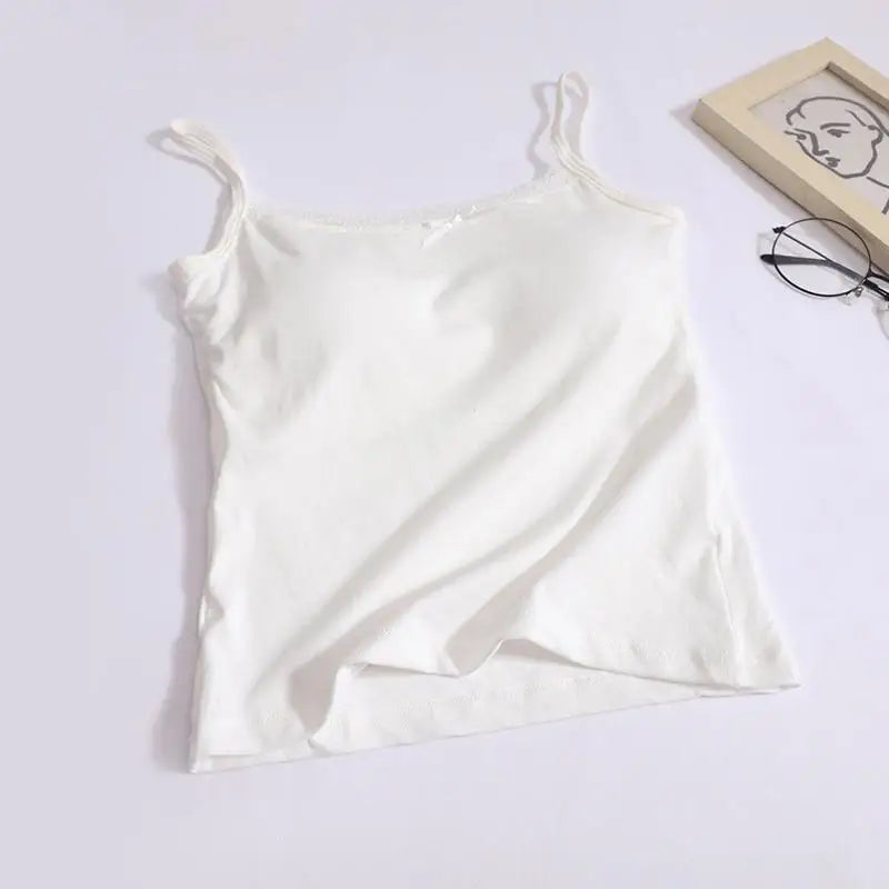 Summer Fashion Women Flower Print Lace Spaghetti Strap Vest Chic Solid Sleeveless Slim Ladies Casual Short Tops Streetwear