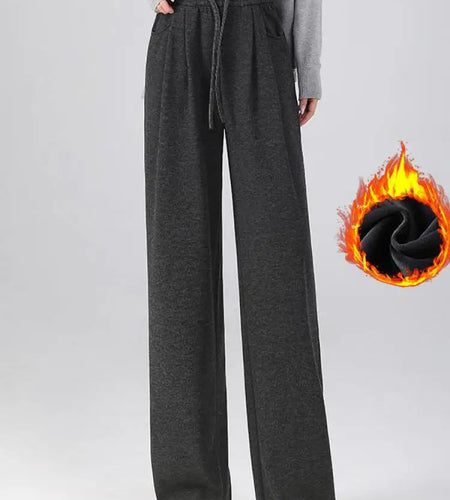 Winter Women Solid Velvet High Waist Drawstring Pant Korean Fashion Versatile Wide Leg Trousers Casual Thick New 2024 Trend Chic