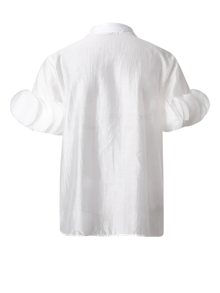 Women Black Dot Patch Shaped Big Size Elegant Blouse New Lapel Short Sleeve Shirt Fashion Tide Spring Summer 2025 CPG3229