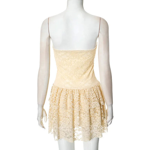 Load image into Gallery viewer, Off-shoulder Strapless Sexy Mini Dress For Women Elegant Lace Sleeveless Backless High Waist Pleated Cake Dress
