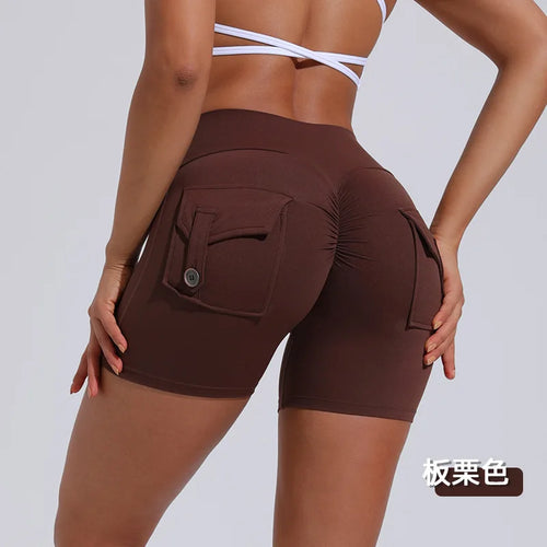 Load image into Gallery viewer, S-XL Nylon Women Scrunch Button Booty Sports Yoga Shorts Cycling Jogging Fitness High Waist Squat Proof Gym Active Leggings
