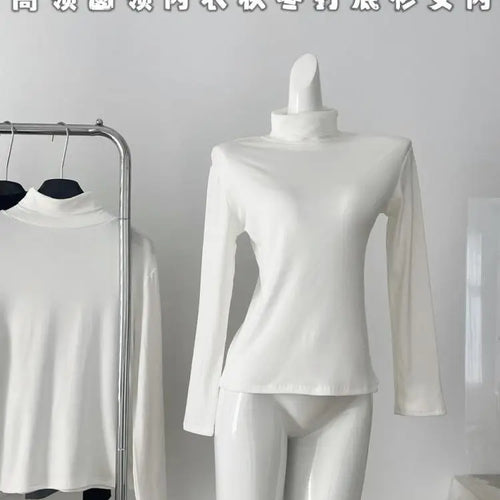 Load image into Gallery viewer, Black White Elegant Velvet Sweater Women Grey High Neck Long Sleeve Basic Knit Tops 2024 Autumn Winter Simplicity Versatile Chic
