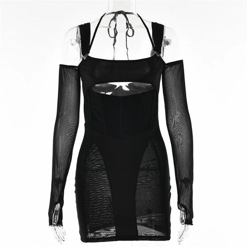 Load image into Gallery viewer, Sexy Hollow Out Backless Mini Dress For Women Elegant Spaghetti Strap Bodycon Party Short Dresses Vestido Clubwear
