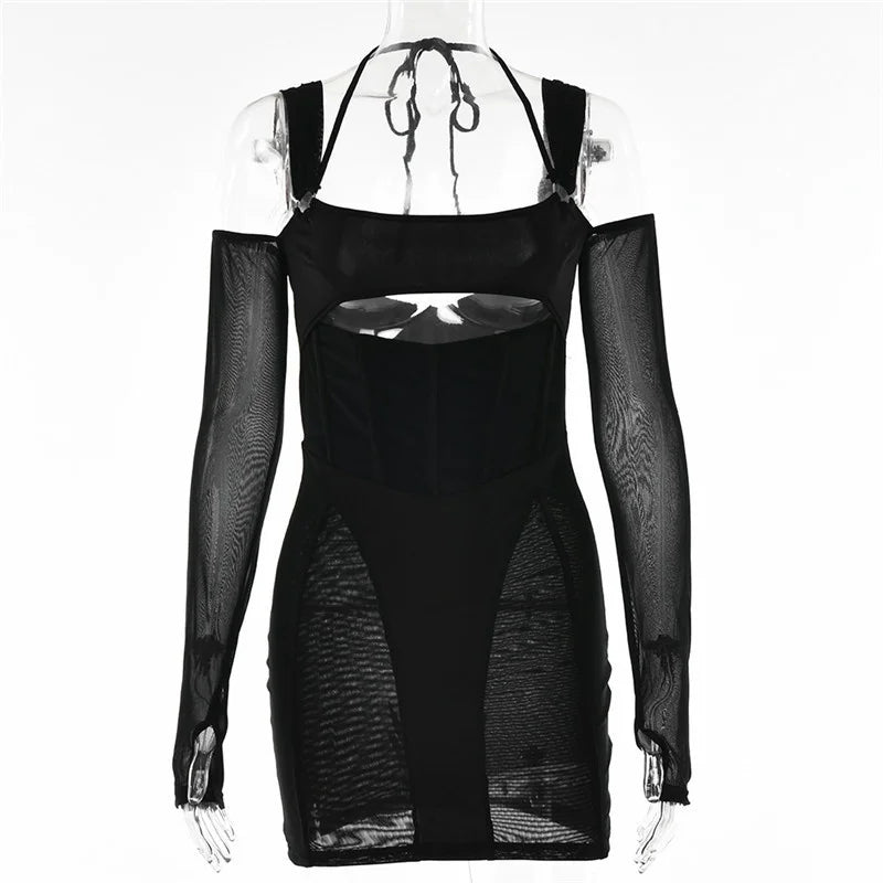 Sexy Hollow Out Backless Mini Dress For Women Elegant Spaghetti Strap Bodycon Party Short Dresses Vestido Clubwear