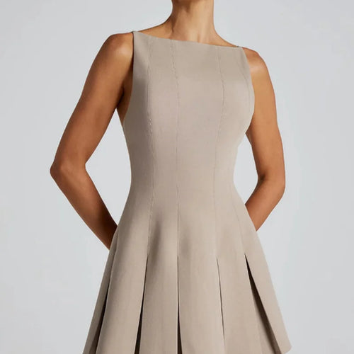 Load image into Gallery viewer, Backless High Waist A-line Sexy Mini Dress Women Robe Spaghetti Strap Sleeveless Pleated Club Party Dress Elegant
