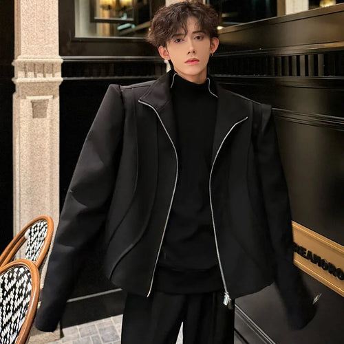 Load image into Gallery viewer, Patchwork Men Jackets Personality Stand Collar Solid Color Zipper Pockets Loose Male Short Coats Spring New Stylish 9C4682
