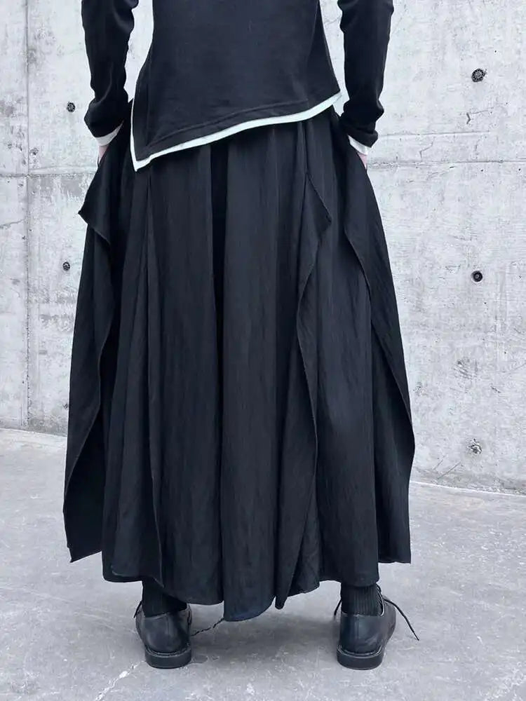 High Elastic Waist Black Irregular Spliced Long Wide Leg Pants New Trousers Women Fashion Tide Spring Autumn 2025 1DH5094