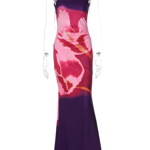 Load image into Gallery viewer, Backless Print Sexy Maxi Dress For Women Gown Fashion Elegant Square Collar Sleeveless Bodycon Ruched Long Dress
