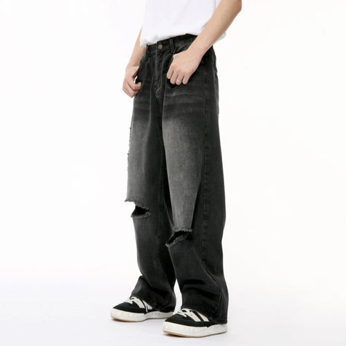 Load image into Gallery viewer, Chic Men&#39;s Denim Pants Summer Loose Hole Straight Menwear Gradient Wide Leg Male Casual Jeans Stylish 9C6388
