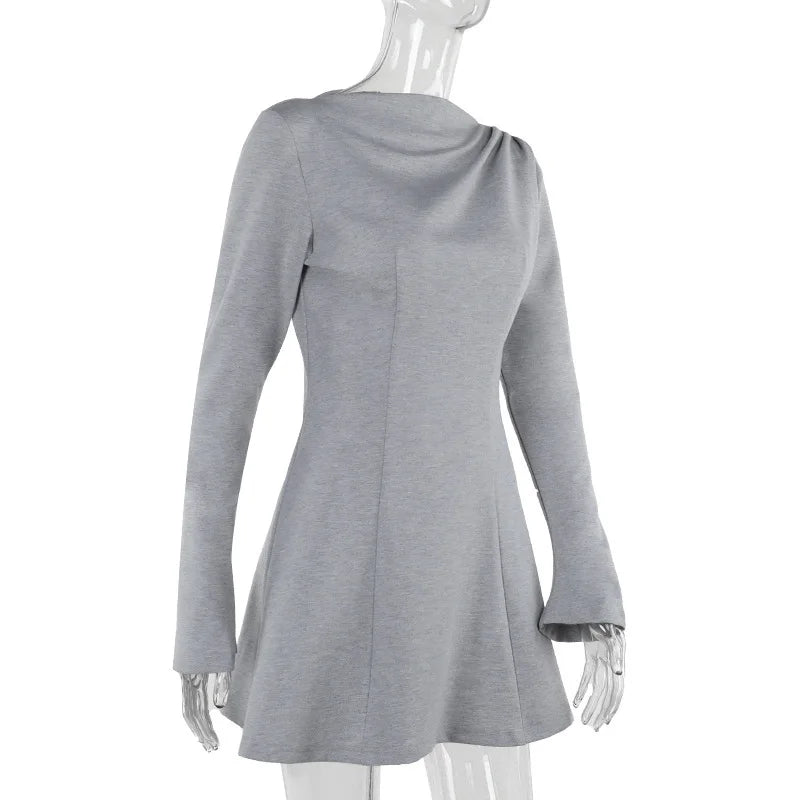 Long Sleeve High Waist Sexy Mini Dress For Women Autumn Winter New Solid O Neck Bodycon Club Party Dress Elegant