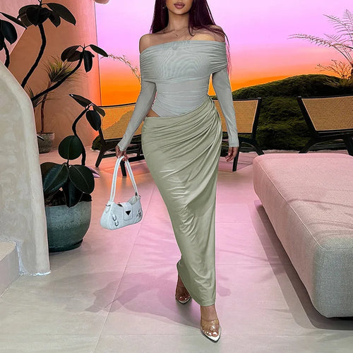 Load image into Gallery viewer, Off-shoulder Mesh See Through Sexy Maxi Dress For Women Elegant Strapless Long Sleeve Backless Bodycon Club Party Dress
