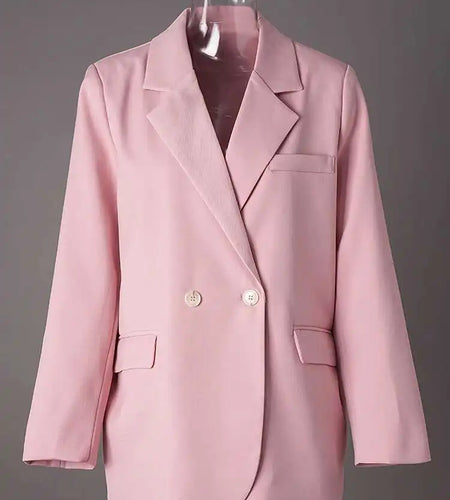 Women Pink Color Double Breasted Big Size Blazer New Lapel Long Sleeve Jacket Fashion Tide Spring Autumn 2025 CPG2778