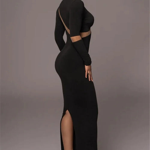 Load image into Gallery viewer, Turtleneck Long Sleeve Bodycon Maxi Dress For Women Autumn New Patchwork Hollow Out Club Party Sexy Long Dress Vestidos
