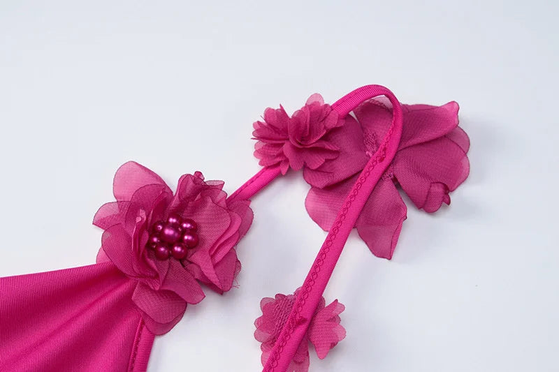 Flower Spaghetti Strap Backless Maxi Dress Women Rose Pink Bodycon Slipdress Ladies Elegant Sexy Club Party Dress