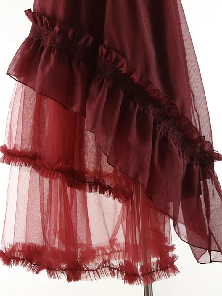 Sweet Asymmetrical Ruffle Trim Skirt For Women High Waist A Line Minimalsit Midi Skirts Female Summer Clothing