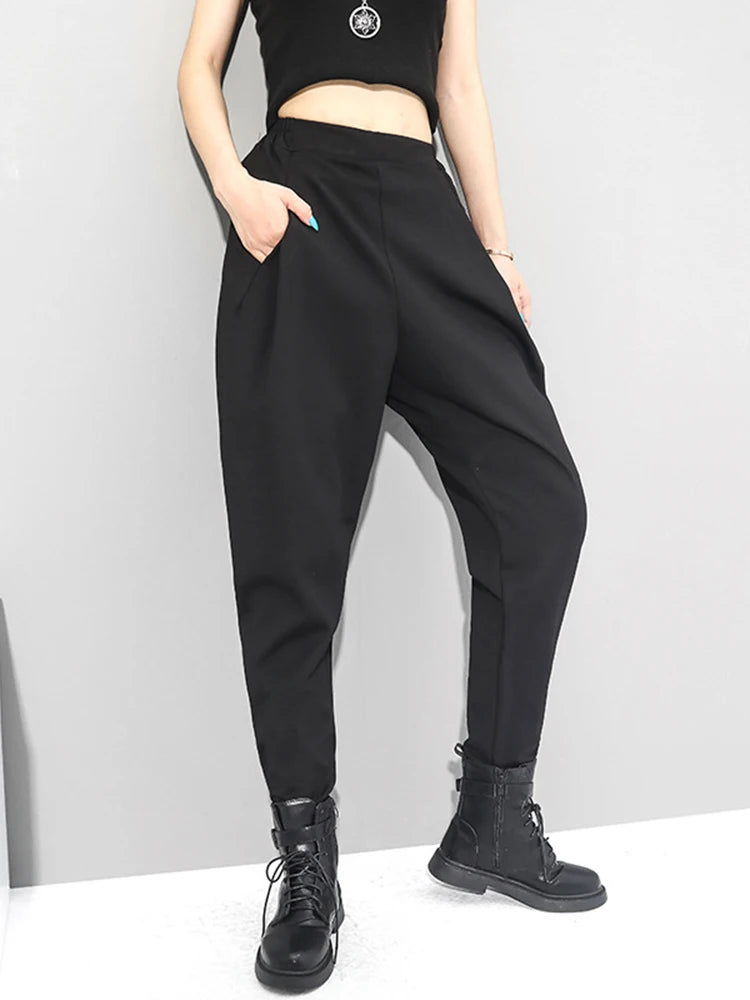 High Elastic Waist Black Brief Long Harem Trousers New Loose Fit Pants Women Fashion Tide Spring Autumn 2025 1DC419