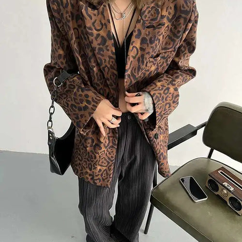 Load image into Gallery viewer, Women Leopard Print Big Size Casual Blazer New Lapel Long Sleeve Loose Fit Jacket Fashion Tide Spring Autumn 2025 1DF2518
