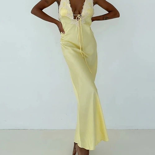 Load image into Gallery viewer, Sexy Lace Camisole Open Back Dress For Women Satin Lace Up Bodycon Long Dress Female Elegant Party Club Evening Dress
