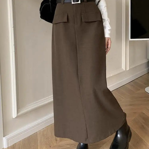 Load image into Gallery viewer, Fashion Black Belt Suit Long Skirt Women Y2k Spring Autumn Brown High Waist Skirts Female 2023 New Grey Casual Skirt Streetwear

