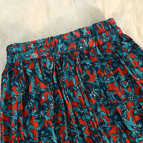 Load image into Gallery viewer, Chiffon Floral Print Skirt Women's Summer Split Pleated Skirt Elastic High Waist A-line Medium Length A Line Plissee Skirts 2022

