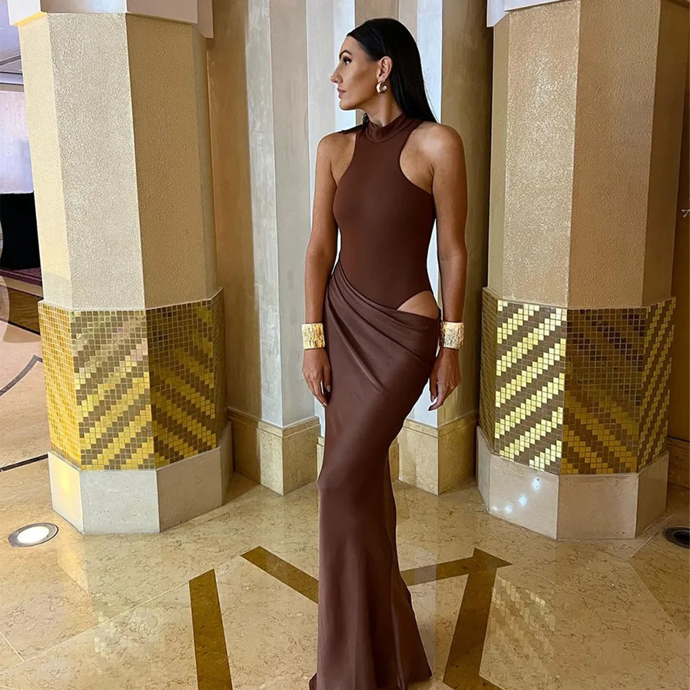 Women Sexy Party Club Evening Bodycon Sleeveless Long Dress Backless Soild Color Elegant Summer Dress