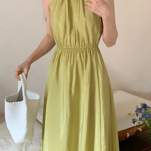 Load image into Gallery viewer, Halter Hollow Sleeveless Elegant Dress Slim Waist Solid Color O-neck Vacation Women&#39;s Dresses Summer Fashion Female Dress
